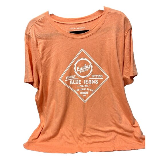Lucky Brand "Blue Jeans" T-Shirt Orange, Plus Size XXL Women's Tee Shirt Top GUC - Picture 3 of 8